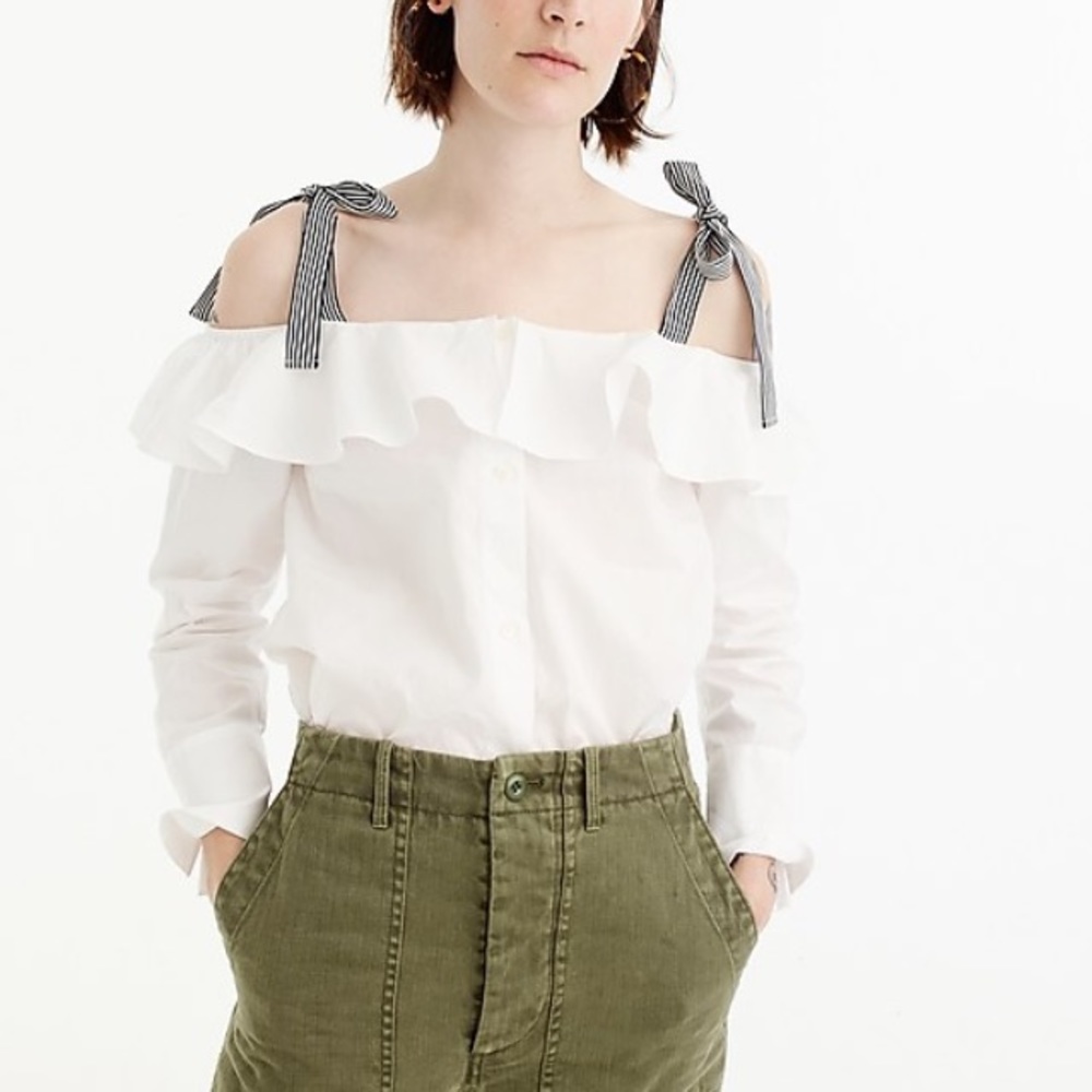 NWT J CREW cold shoulder poplin Top sz L